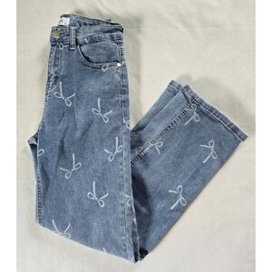 BAMBOO▪️Light Wash Straight Leg Jeans with Bow Design